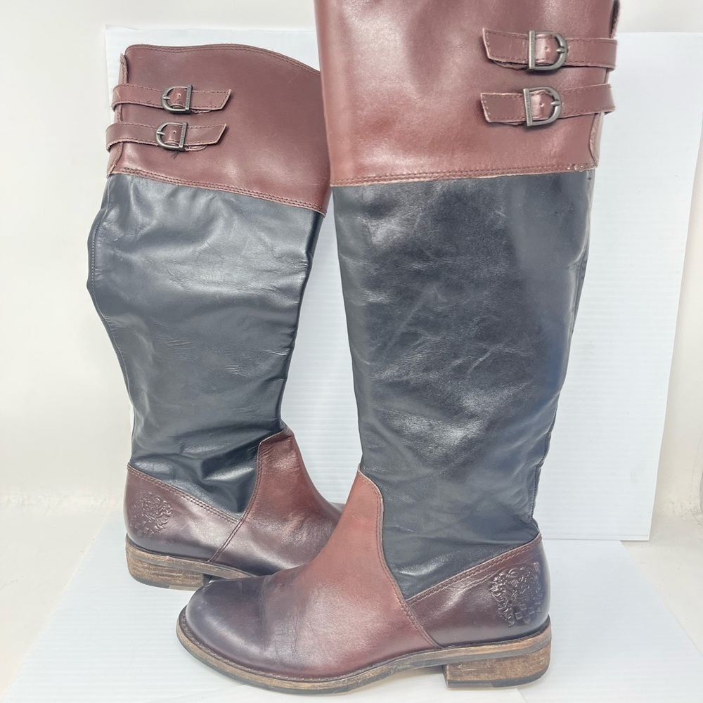 Vince Camuto Size 6 leather riding boots knee high brown black flat